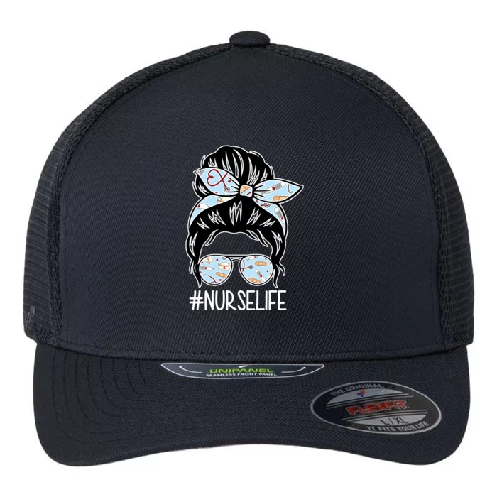 Nurse Life Female Bun Flexfit Unipanel Trucker Cap