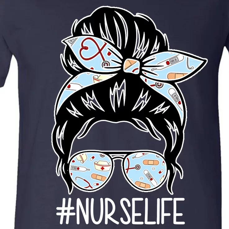 Nurse Life Female Bun V-Neck T-Shirt