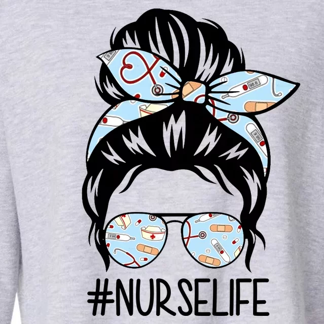 Nurse Life Female Bun Cropped Pullover Crew