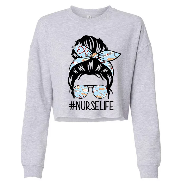 Nurse Life Female Bun Cropped Pullover Crew