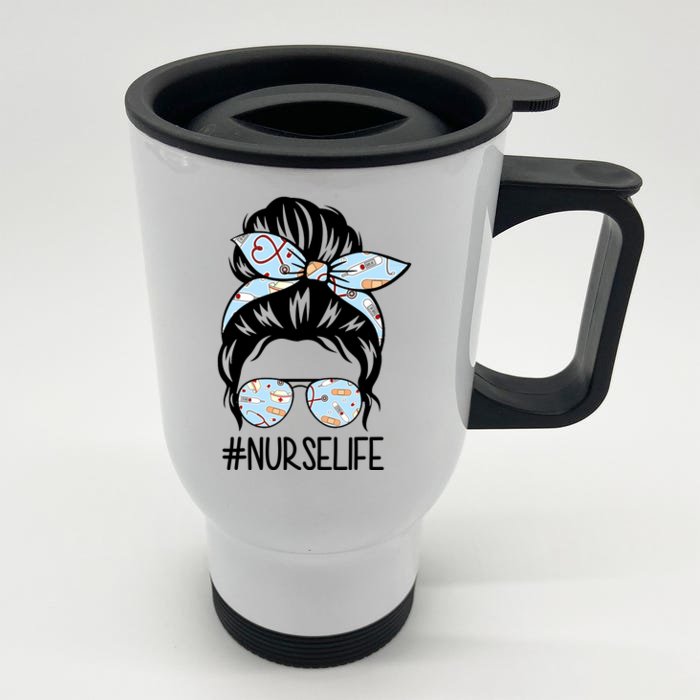 Nurse Life Female Bun Front & Back Stainless Steel Travel Mug