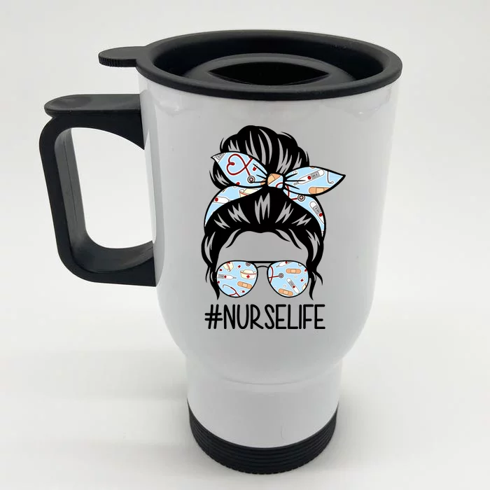 Nurse Life Female Bun Front & Back Stainless Steel Travel Mug