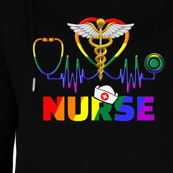 Nurse LGBTQ Gay Pride Rainbow Flag Registered Nursing RN Womens Funnel Neck Pullover Hood