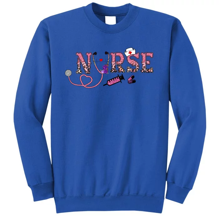 Nurse Leopard Gift Rn Registered Nurses Stethoscope Graphic Meaningful Gift Tall Sweatshirt