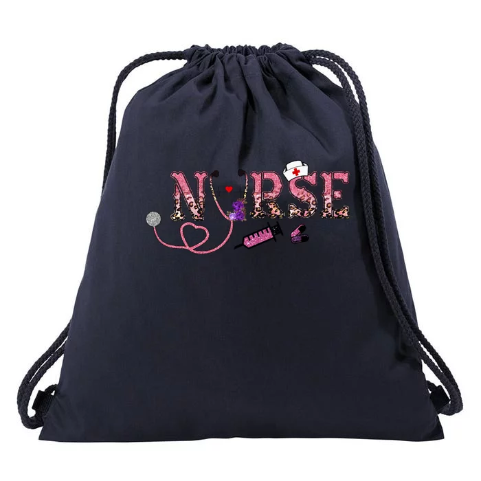 Nurse Leopard Gift Rn Registered Nurses Stethoscope Graphic Meaningful Gift Drawstring Bag