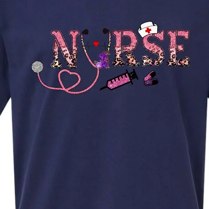 Nurse Leopard Gift Rn Registered Nurses Stethoscope Graphic Meaningful Gift Sueded Cloud Jersey T-Shirt