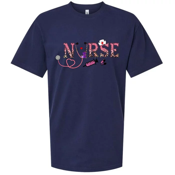 Nurse Leopard Gift Rn Registered Nurses Stethoscope Graphic Meaningful Gift Sueded Cloud Jersey T-Shirt