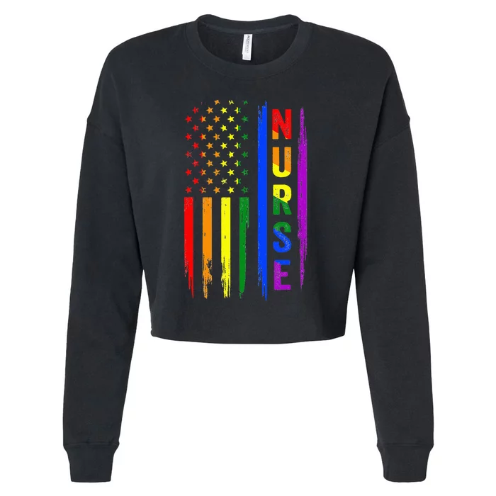 Nurse LGBT Gay Pride Rainbow Flag Registered Nursing RN Cropped Pullover Crew