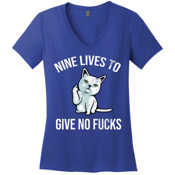 Nine Lives Give No Fucks Women's V-Neck T-Shirt