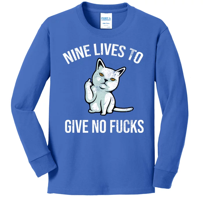 Nine Lives Give No Fucks Kids Long Sleeve Shirt