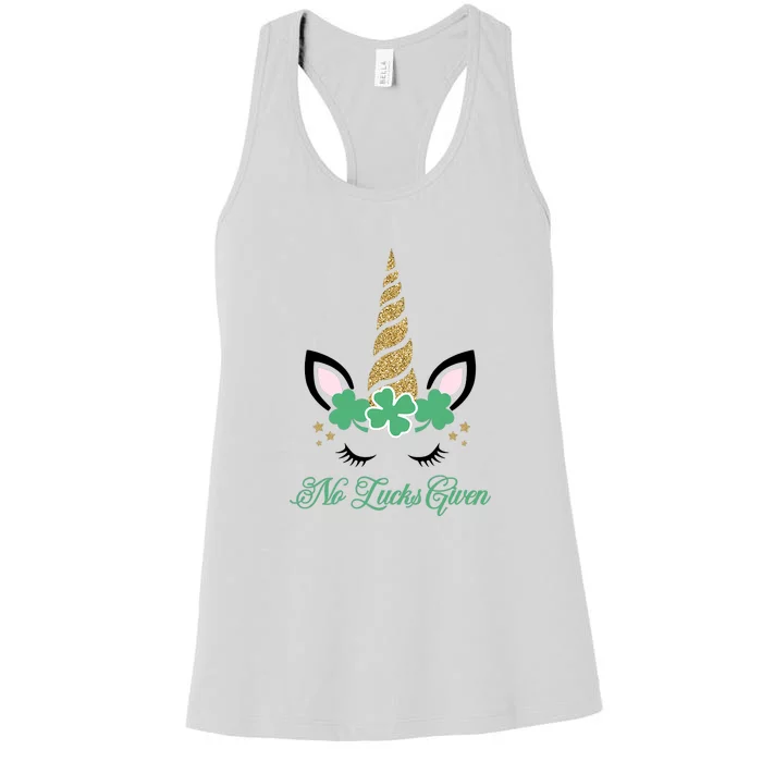 No Lucks Given Clover Shamrock St Patrick Day Unicorn Women's Racerback Tank