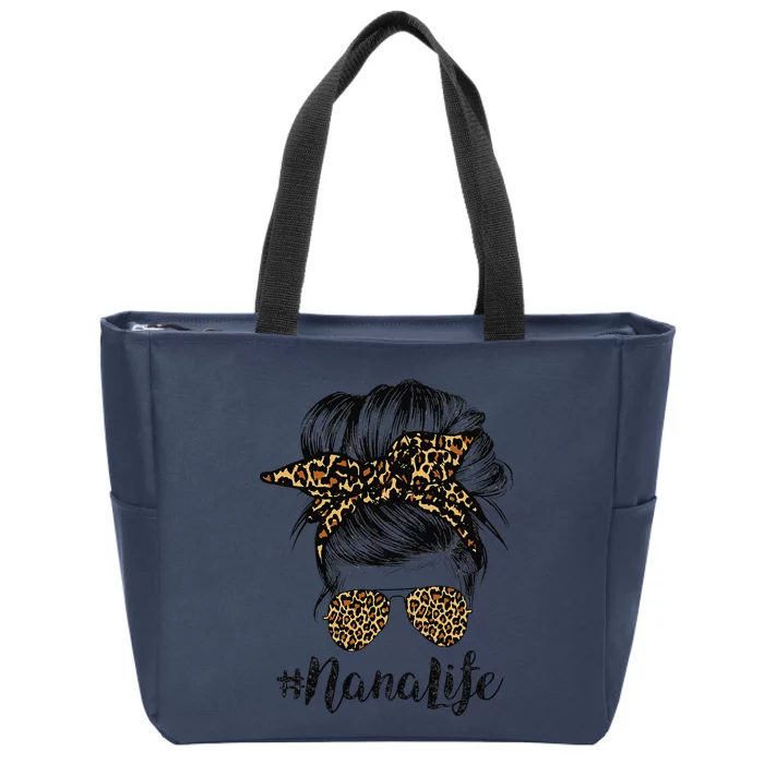 Nana Life Hair Bandana Glasses Leopard Print Mother's Day Zip Tote Bag