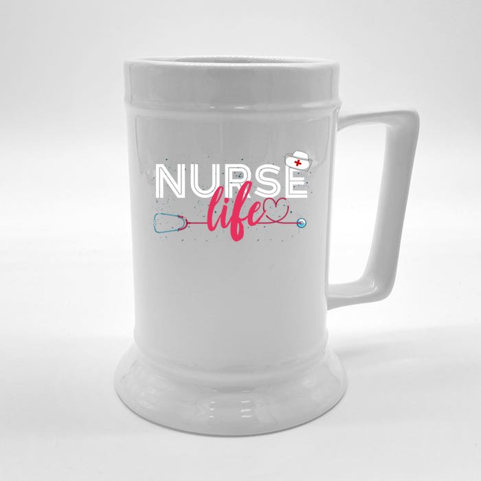 Nurse Life Hospital Rn Nursing Stethoscope Lpn Medical Nurse Gift Front & Back Beer Stein