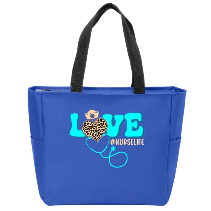 Nurse Life Heartbeat Leopard Mothers Day Love Stethoscope Cool Gift Zip Tote Bag