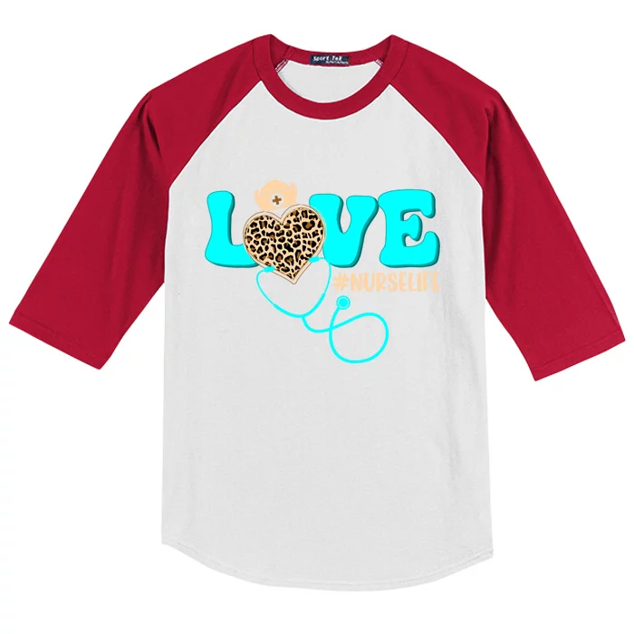 Nurse Life Heartbeat Leopard Mothers Day Love Stethoscope Cool Gift Kids Colorblock Raglan Jersey