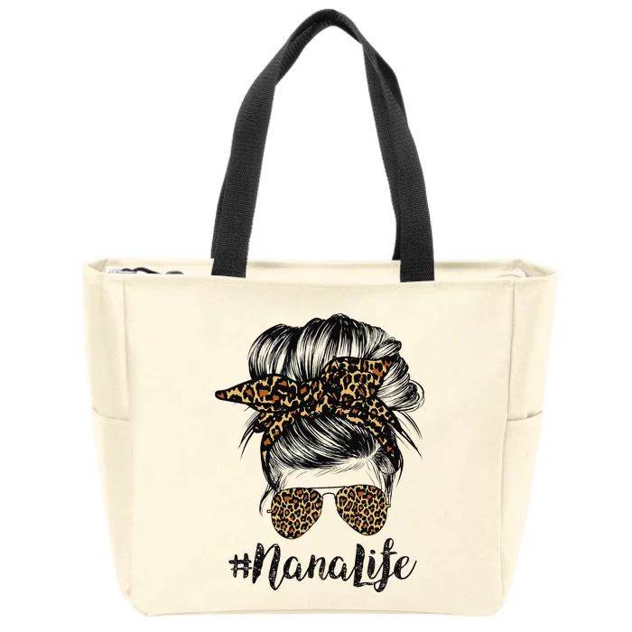 Nana Life Hair Bandana Glasses Leopard Print Mother's Day Zip Tote Bag