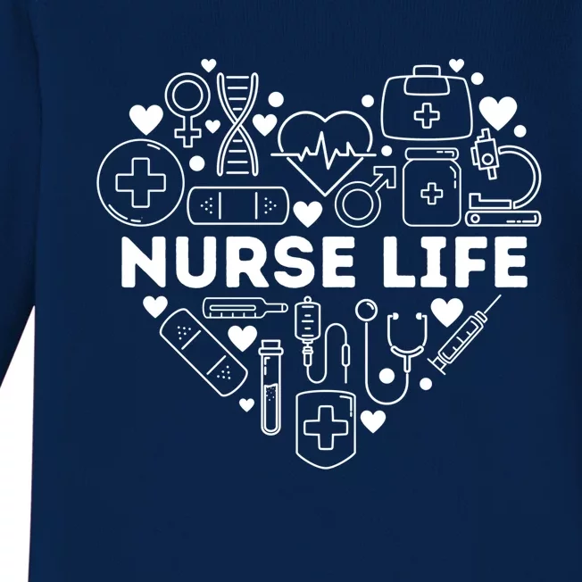 Nurse Life Heart Shape Nursing Week Rn Lpn Cna Healthcare Gift Baby Long Sleeve Bodysuit