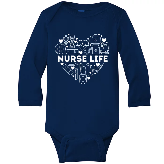 Nurse Life Heart Shape Nursing Week Rn Lpn Cna Healthcare Gift Baby Long Sleeve Bodysuit