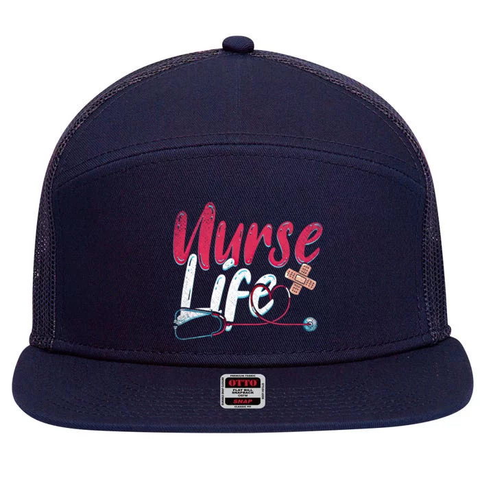 Nurse Life Hospital Medicine Stethoscope Medical Nurse Gift 7 Panel Mesh Trucker Snapback Hat