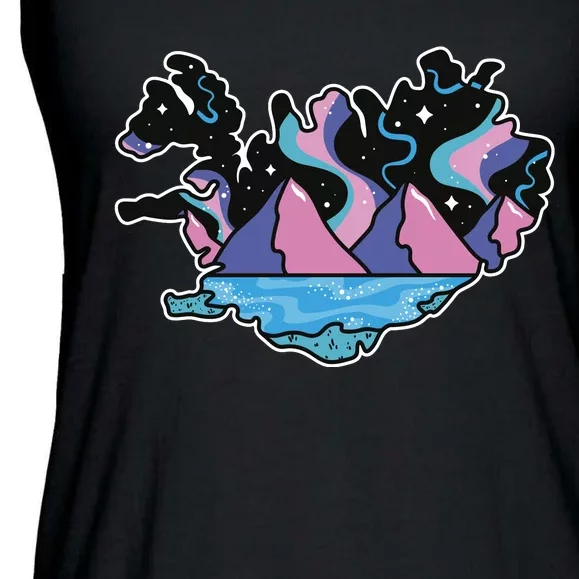 Northern Lights Island Map Ladies Essential Flowy Tank