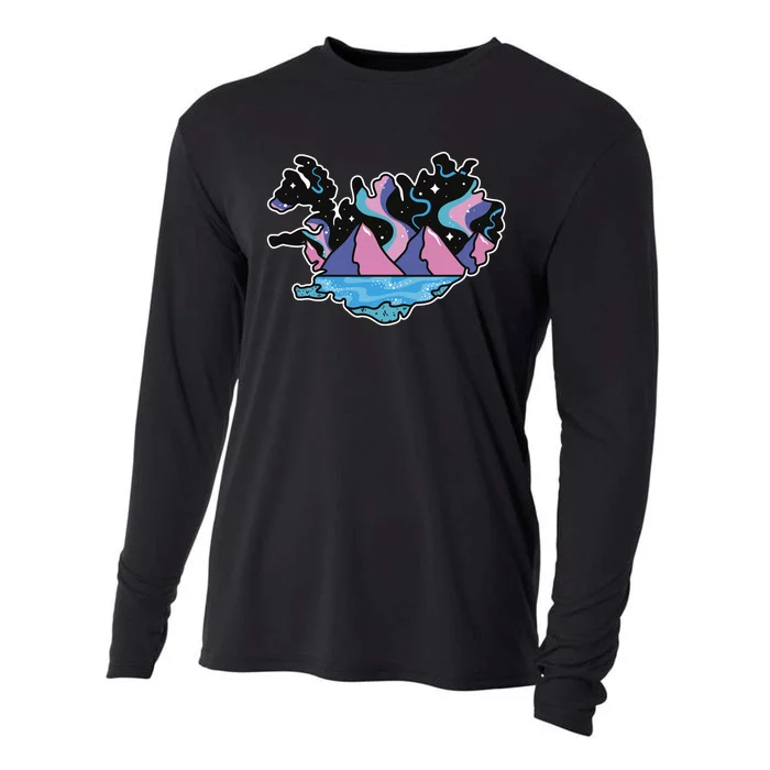 Northern Lights Island Map Cooling Performance Long Sleeve Crew