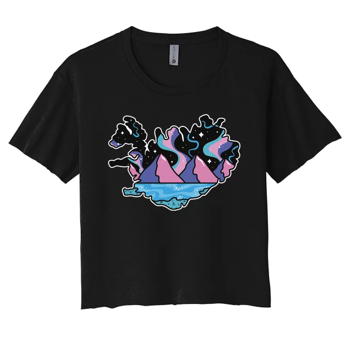 Northern Lights Island Map Women's Crop Top Tee