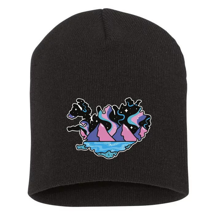 Northern Lights Island Map Short Acrylic Beanie