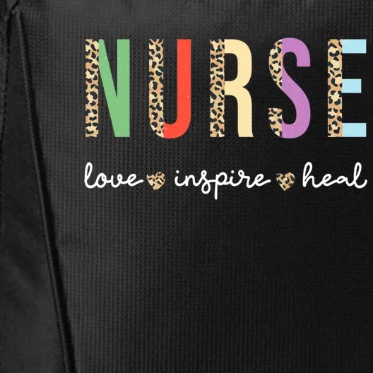 Nurse Love Inspire Heal Leopard Print With Hearts Nurse Gift City Backpack