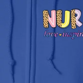 Nurse Love Inspire Heal Nursing Leopard Nurse Gift Full Zip Hoodie