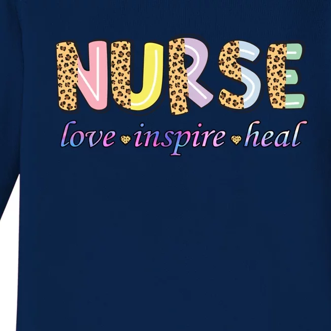 Nurse Love Inspire Heal Nursing Leopard Nurse Gift Baby Long Sleeve Bodysuit