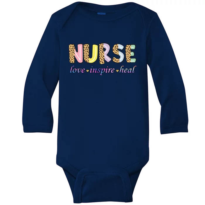 Nurse Love Inspire Heal Nursing Leopard Nurse Gift Baby Long Sleeve Bodysuit