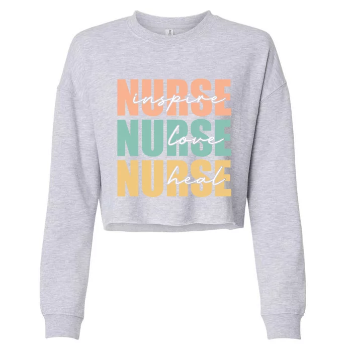 Nurse Love Inspire Heal Nurse Lover Surgical Nurse Gift Cropped Pullover Crew