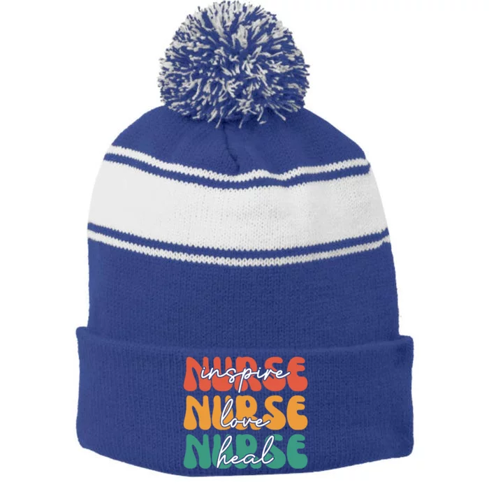 Nurse Love Inspire Heal Vintage Gift Stripe Pom Pom Beanie