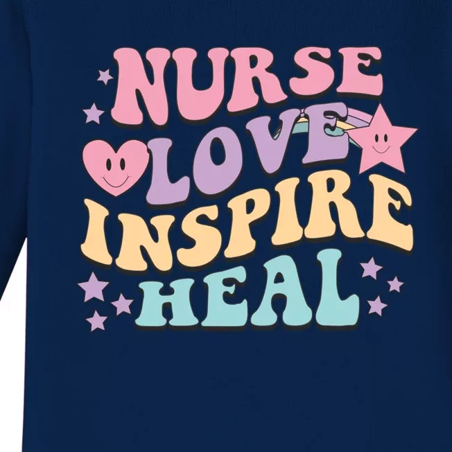 Nurse Love Inspire Heal Medicine Nursing Retro Healthcare Gift Baby Long Sleeve Bodysuit