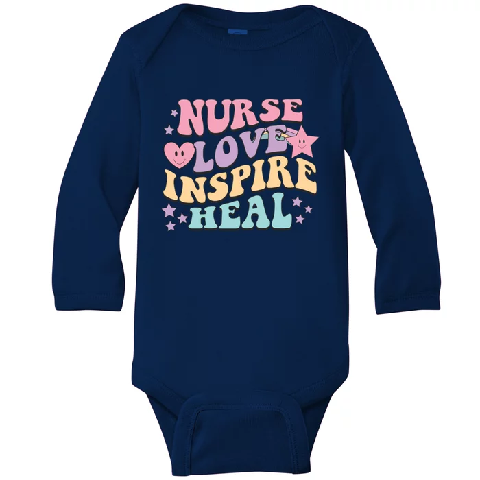 Nurse Love Inspire Heal Medicine Nursing Retro Healthcare Gift Baby Long Sleeve Bodysuit