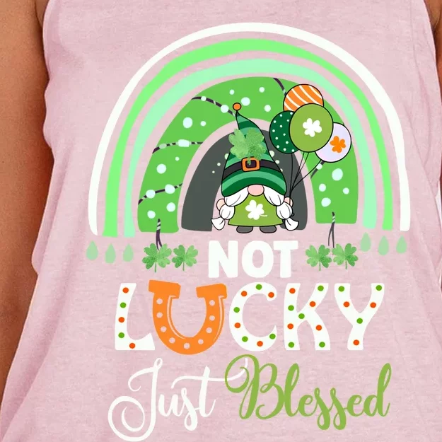 Not Lucky Just Blessed Rainbow Gnome Clover St Patricks Day Gift Women's Knotted Racerback Tank