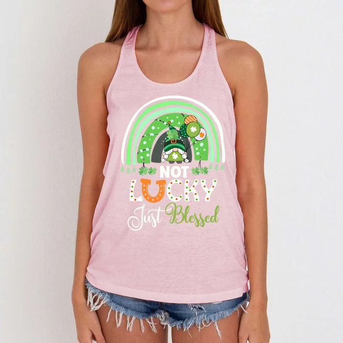 Not Lucky Just Blessed Rainbow Gnome Clover St Patricks Day Gift Women's Knotted Racerback Tank