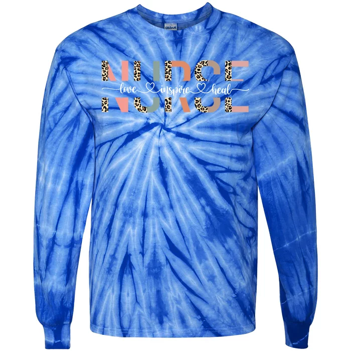 Nurse Life Love Inspire Heal Leopard Happy Nurses Day Gift Tie-Dye Long Sleeve Shirt