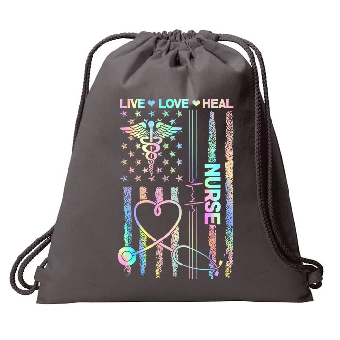 Nurse Live Love Heal Colorful USA Flag Drawstring Bag