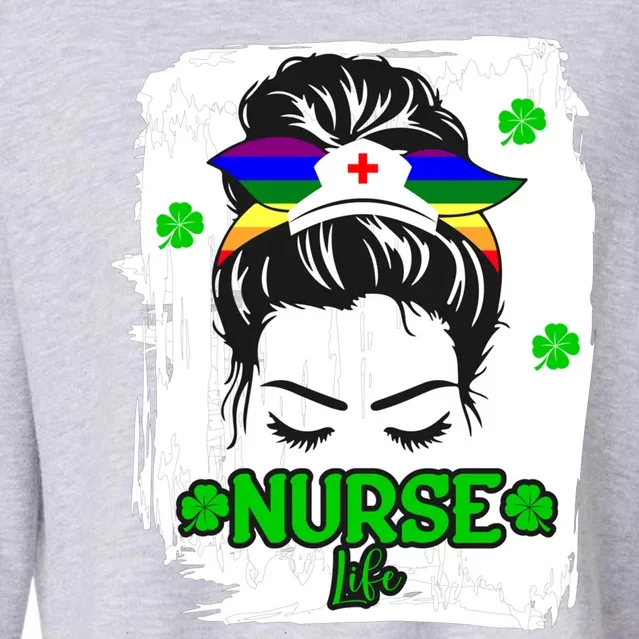 Nurse Life Lgbtq Gay Pride Rainbow Flag Nurse Rn Nursing Gift Cropped Pullover Crew