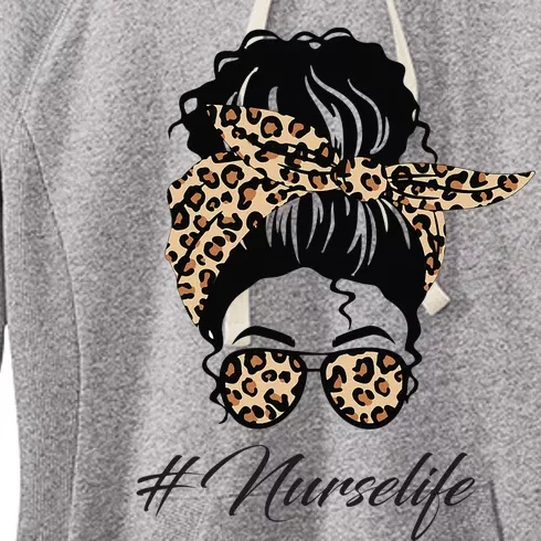 Nurse Life Leopard Messy Bun Hair Glasses Women Nurse Women's Fleece Hoodie