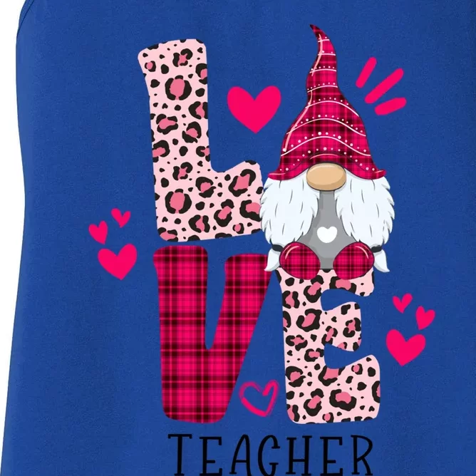 Nn Love Leopard Plaid Gnome Teacher Valentines Day Costume Meaningful Gift Women's Racerback Tank