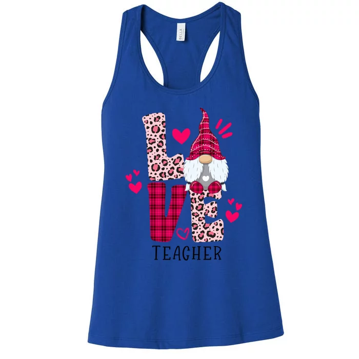 Nn Love Leopard Plaid Gnome Teacher Valentines Day Costume Meaningful Gift Women's Racerback Tank