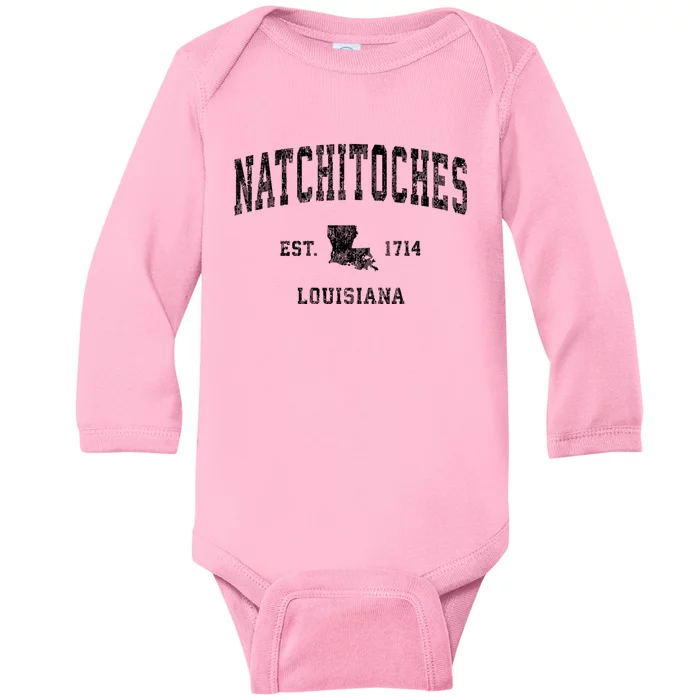 Natchitoches Louisiana La Vintage Athletic Sports Baby Long Sleeve Bodysuit