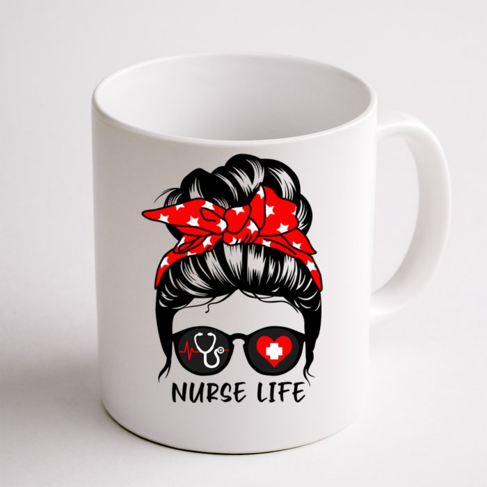 Nurse Life Messy Bun Hair Funny Registered Nurse Gift Front & Back Coffee Mug