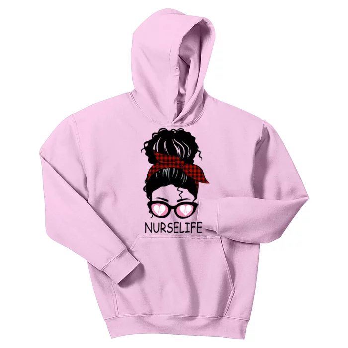 Nurse Life Messy Bun Nurse Life Gift Kids Hoodie