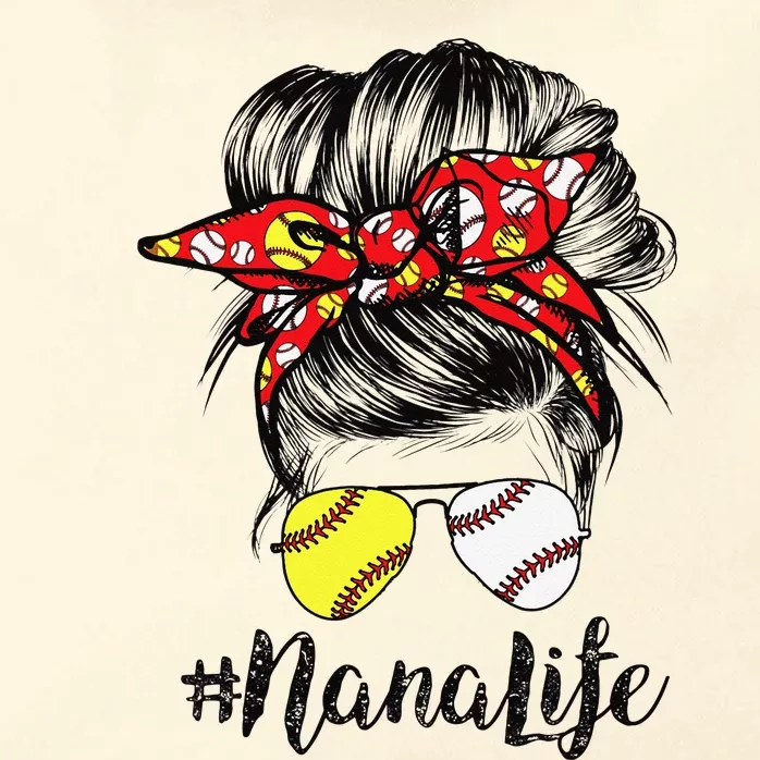 Nana Life Messy Bun Hair Softball Baseball Mother's Day Zip Tote Bag