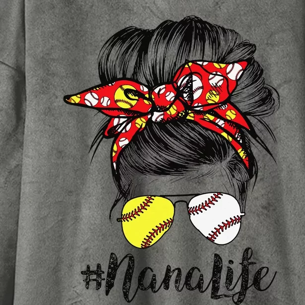 Nana Life Messy Bun Hair Softball Baseball Mother's Day Hooded Wearable Blanket