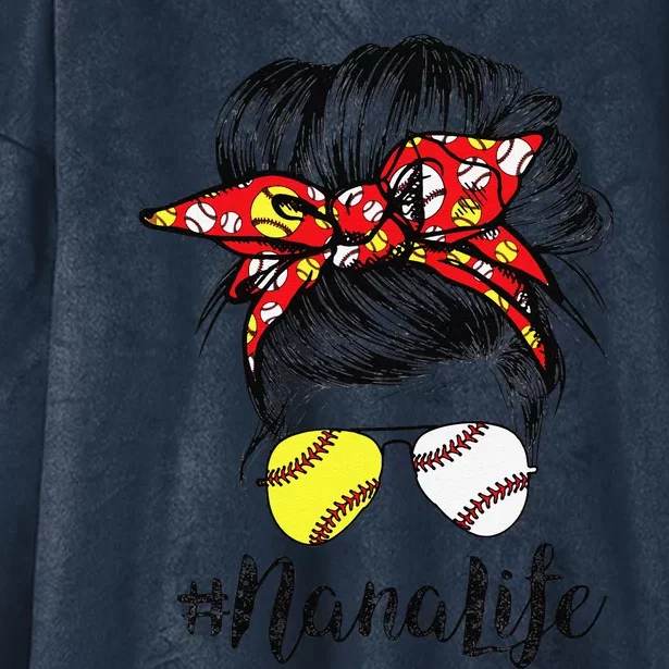 Nana Life Messy Bun Hair Softball Baseball Mother's Day Hooded Wearable Blanket