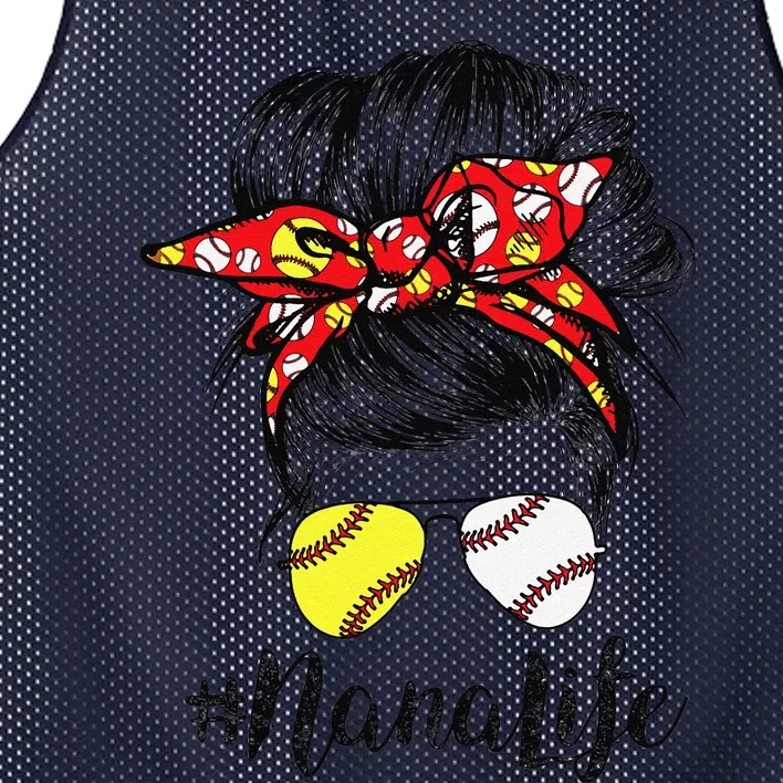 Nana Life Messy Bun Hair Softball Baseball Mother's Day Mesh Reversible Basketball Jersey Tank